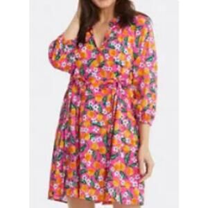 Draper James Orange Blossom Kellie Babydoll Dress V-Neck 3/4 Sleeve size small